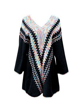 1970s Cuddle Knit Sweater, Op-Art Zigzag Rainbow, Wintuk Acrylic, Size M/L